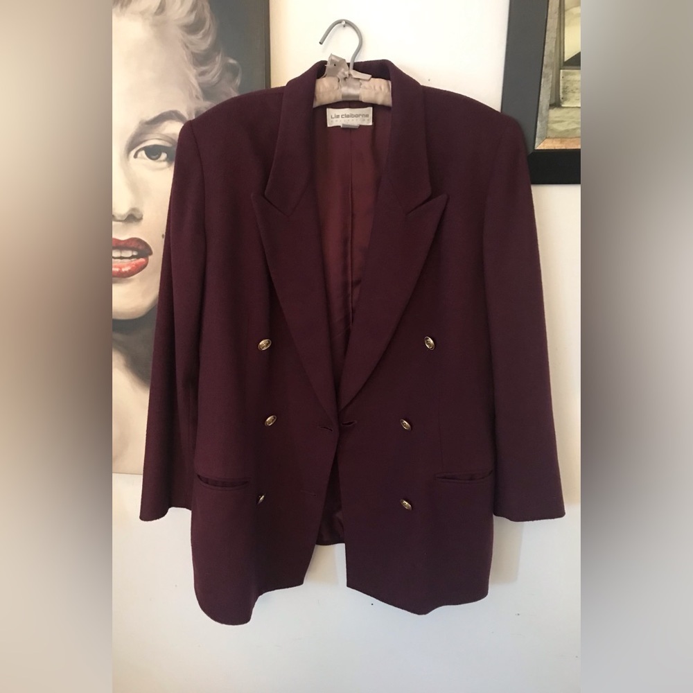 Vintage Liz Claiborne Dark Purple Wool 90’s Dress Jacket with Gold Buttons Sz 12 - Picture 5 of 10